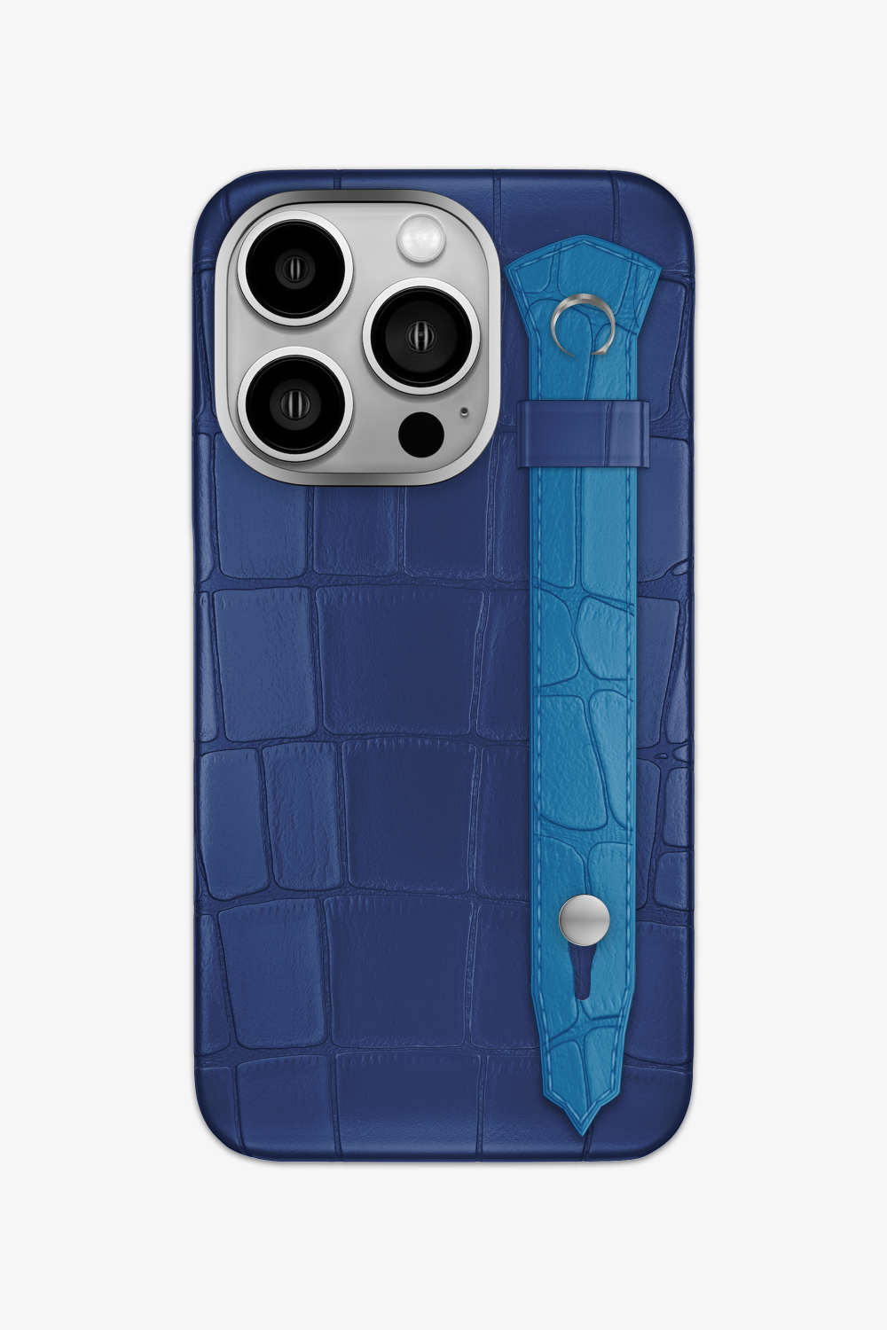 Alligator Strap Case for iPhone 15 Pro - Navy Blue / Blue Lagoon - zollofrance