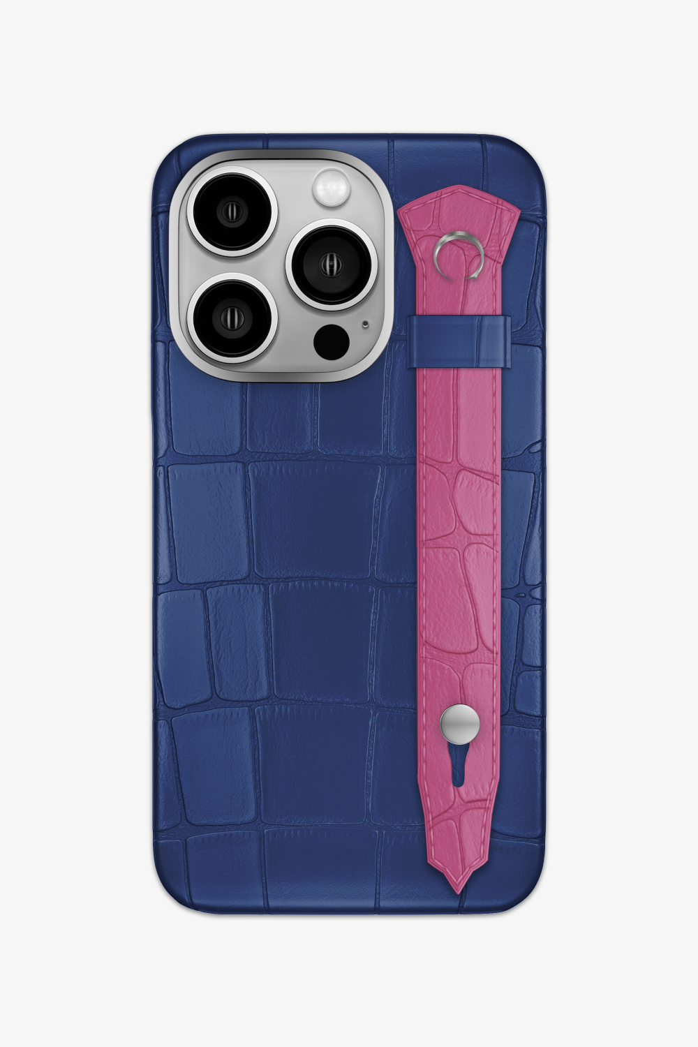 Alligator Strap Case for iPhone 15 Pro - Navy Blue / Pink Fuchsia - zollofrance