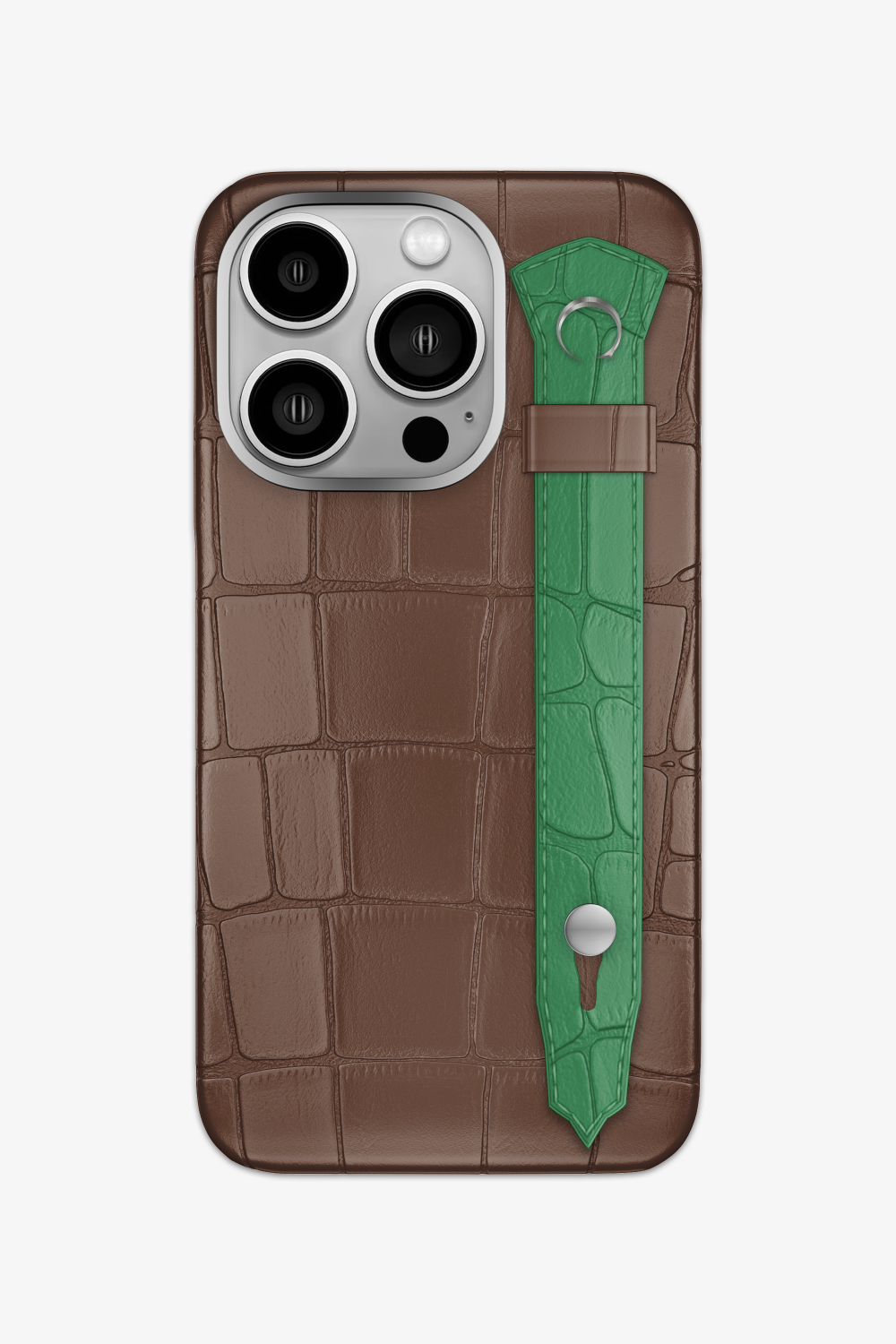 Alligator Strap Case for iPhone 15 Pro - Cocoa / Green Emerald - zollofrance