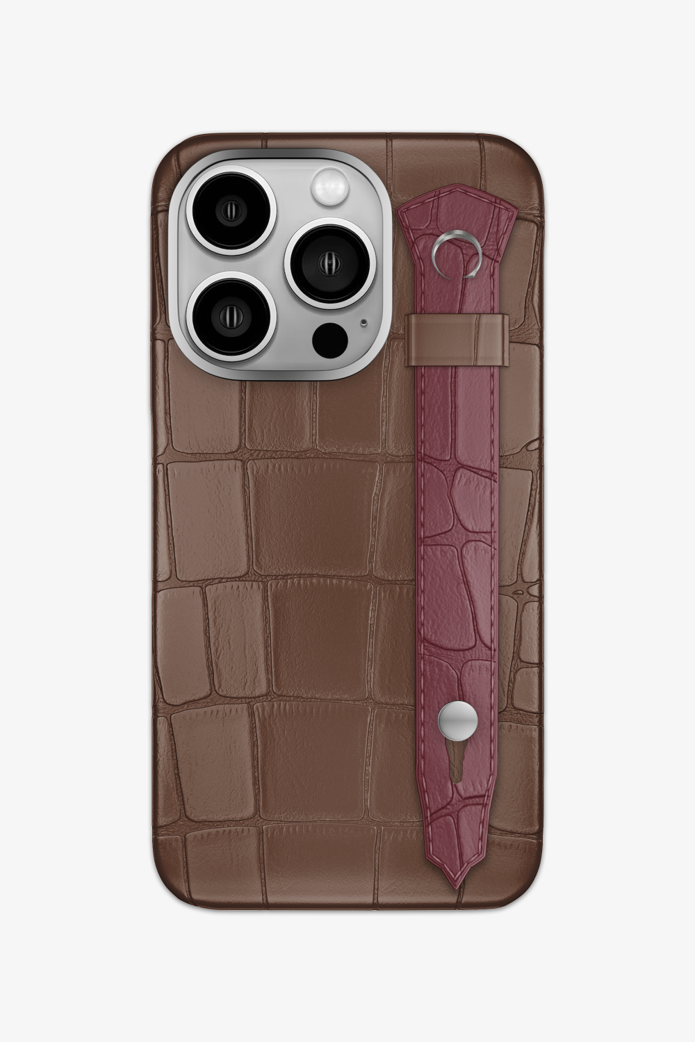 Alligator Strap Case for iPhone 14 Pro - Cocoa / Burgundy - zollofrance