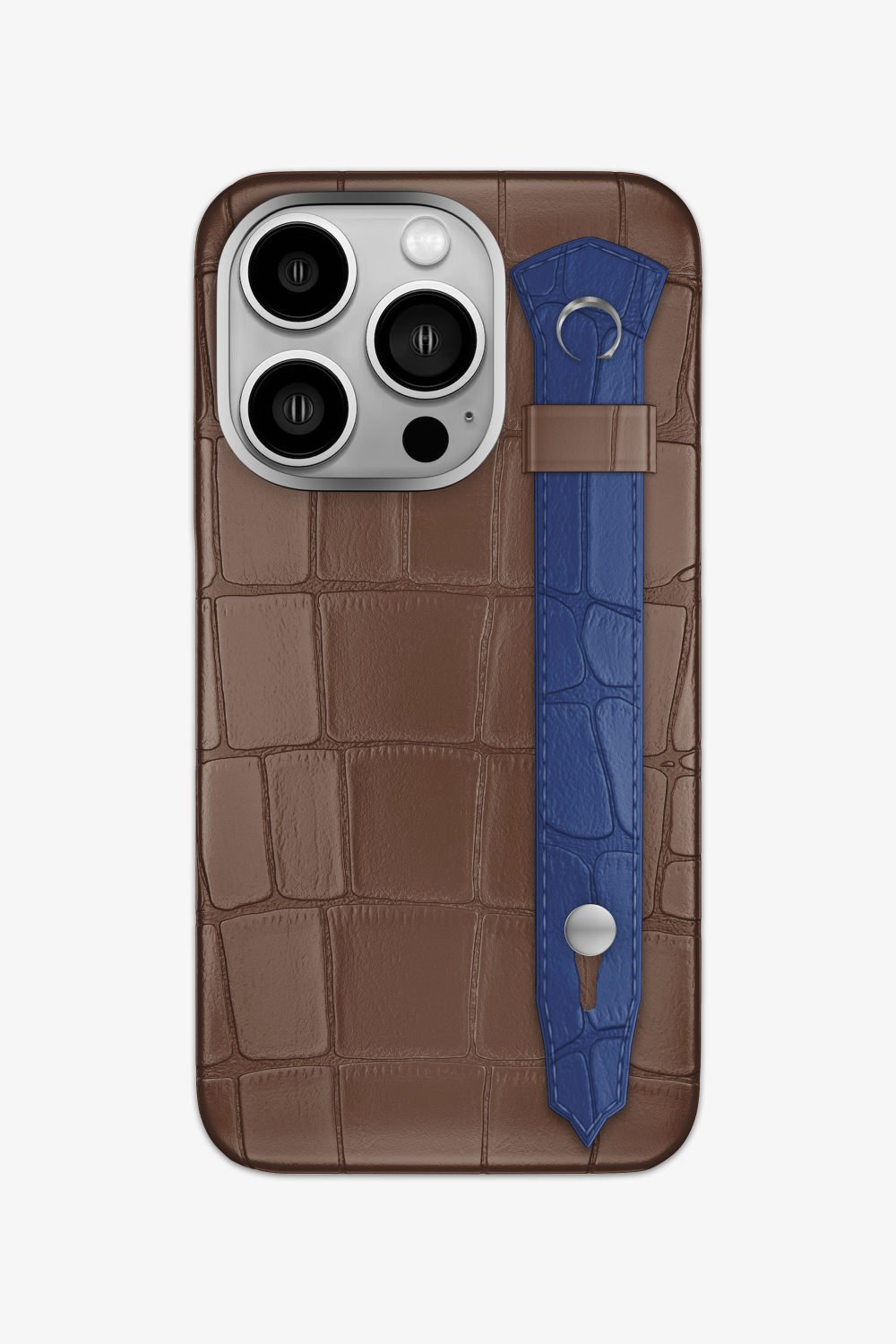 Alligator Strap Case for iPhone 14 Pro - Cocoa / Navy Blue - zollofrance