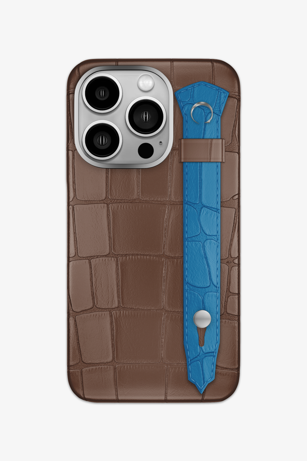 Alligator Strap Case for iPhone 15 Pro - Cocoa / Blue Lagoon - zollofrance
