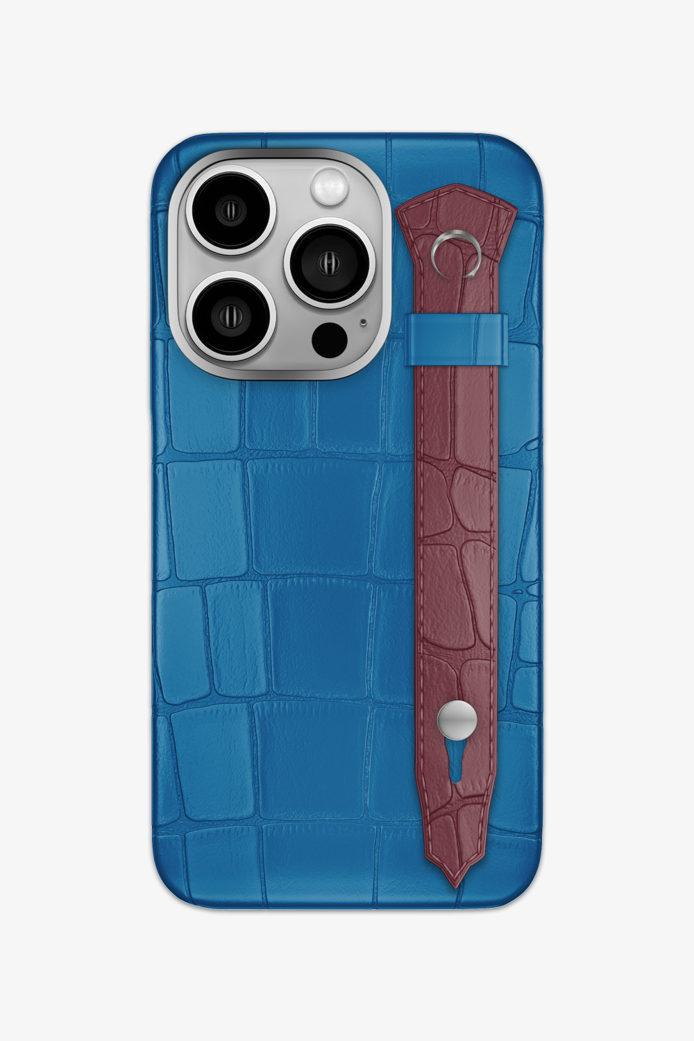Alligator Strap Case for iPhone 15 Pro - Blue Lagoon / Burgundy - zollofrance