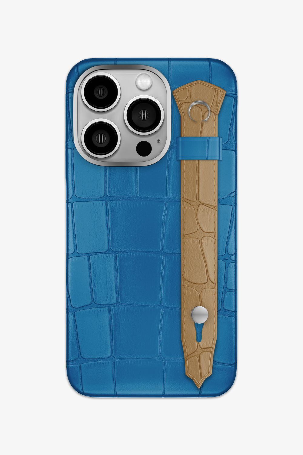 Alligator Strap Case for iPhone 15 Pro - Blue Lagoon / Latte - zollofrance