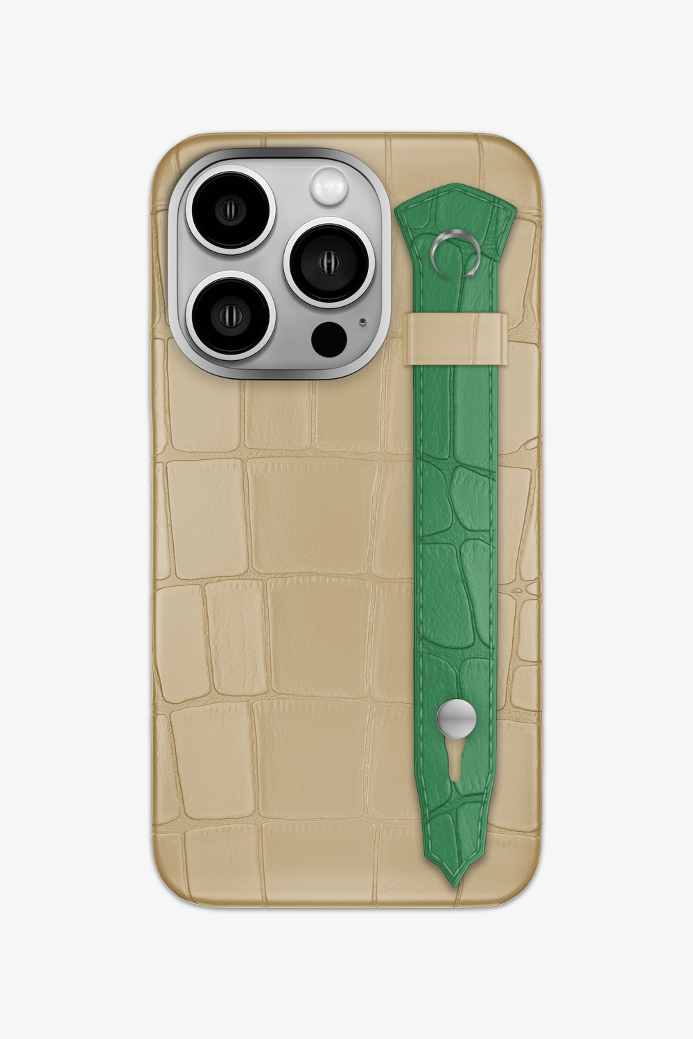 Alligator Strap Case for iPhone 15 Pro - Vanilla / Green Emerald - zollofrance