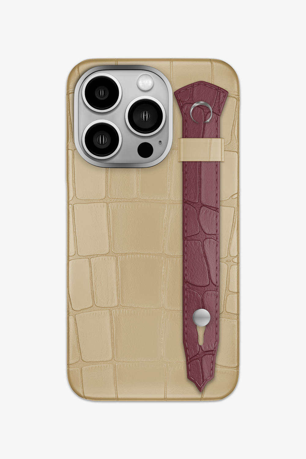 Alligator Strap Case for iPhone 15 Pro - Vanilla / Burgundy - zollofrance
