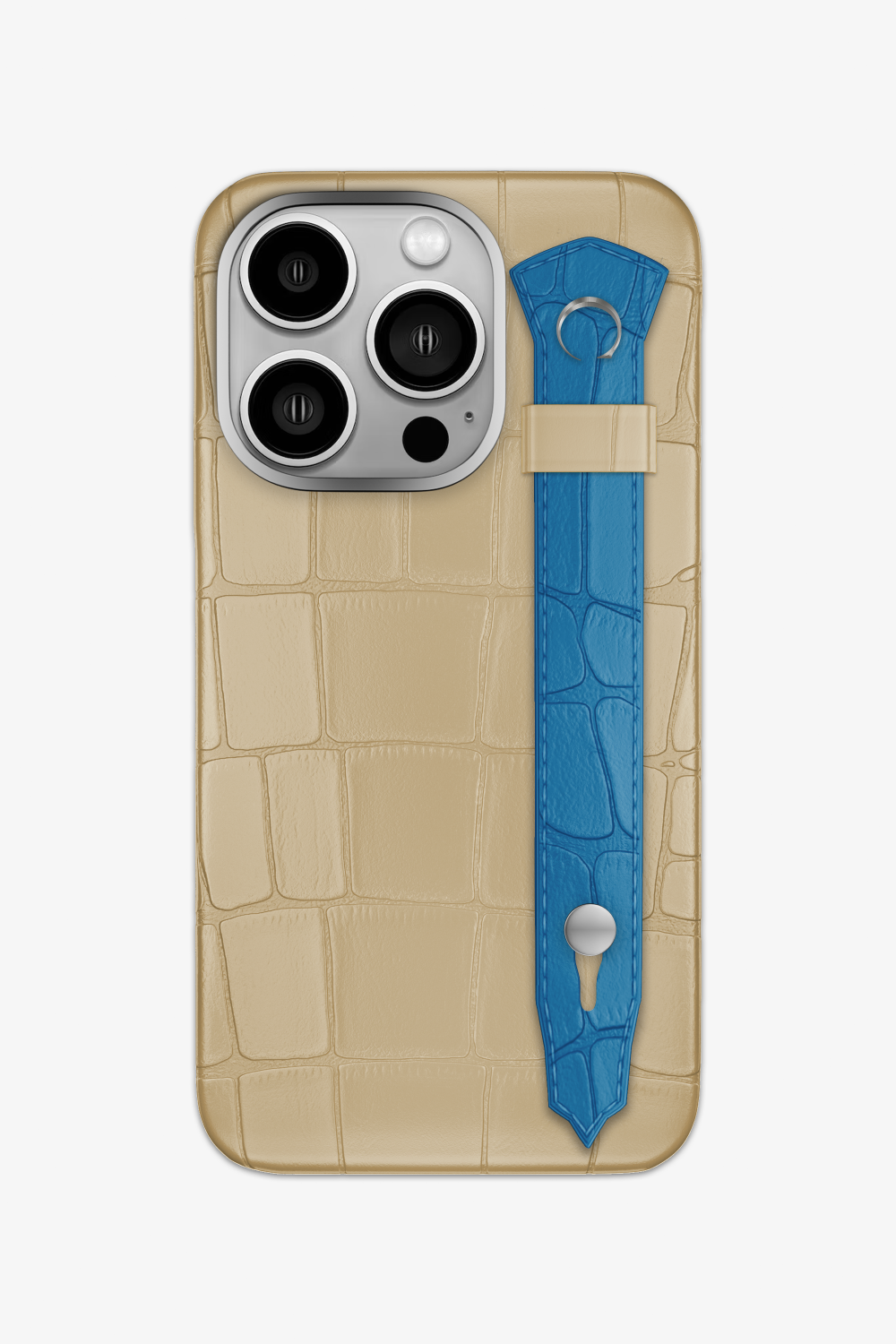Alligator Strap Case for iPhone 14 Pro - Vanilla / Blue Lagoon - zollofrance