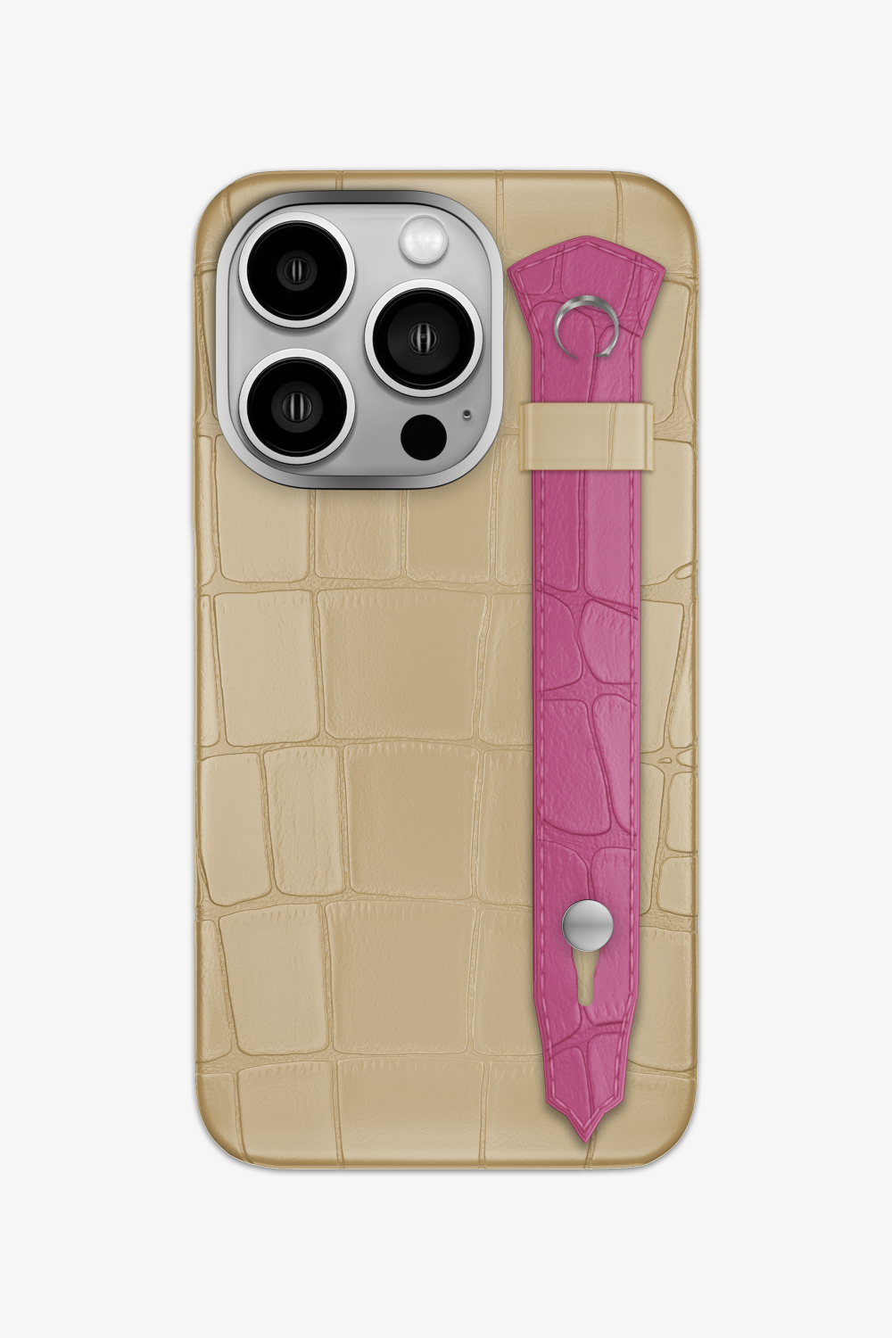 Alligator Strap Case for iPhone 15 Pro - Vanilla / Pink Fuchsia - zollofrance
