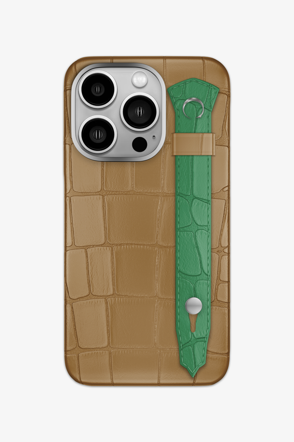 Alligator Strap Case for iPhone 14 Pro - Latte / Green Emerald - zollofrance