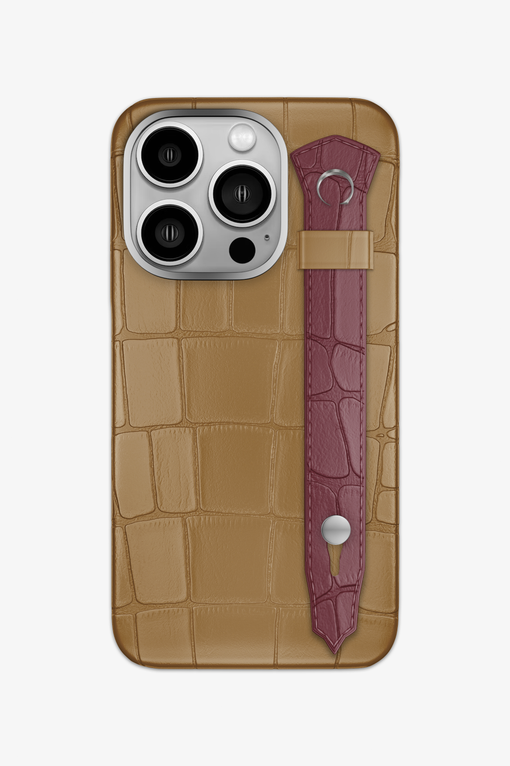 Alligator Strap Case for iPhone 15 Pro - Latte / Burgundy - zollofrance
