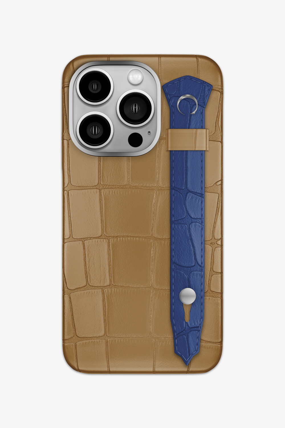 Alligator Strap Case for iPhone 15 Pro - Latte / Navy Blue - zollofrance
