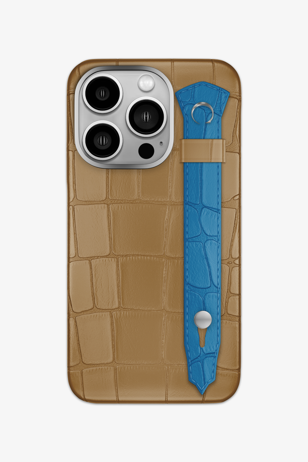 Alligator Strap Case for iPhone 15 Pro - Latte / Blue Lagoon - zollofrance