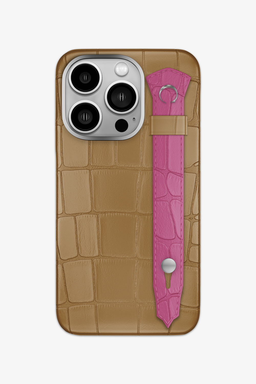 Alligator Strap Case for iPhone 15 Pro - Latte / Pink Fuchsia - zollofrance