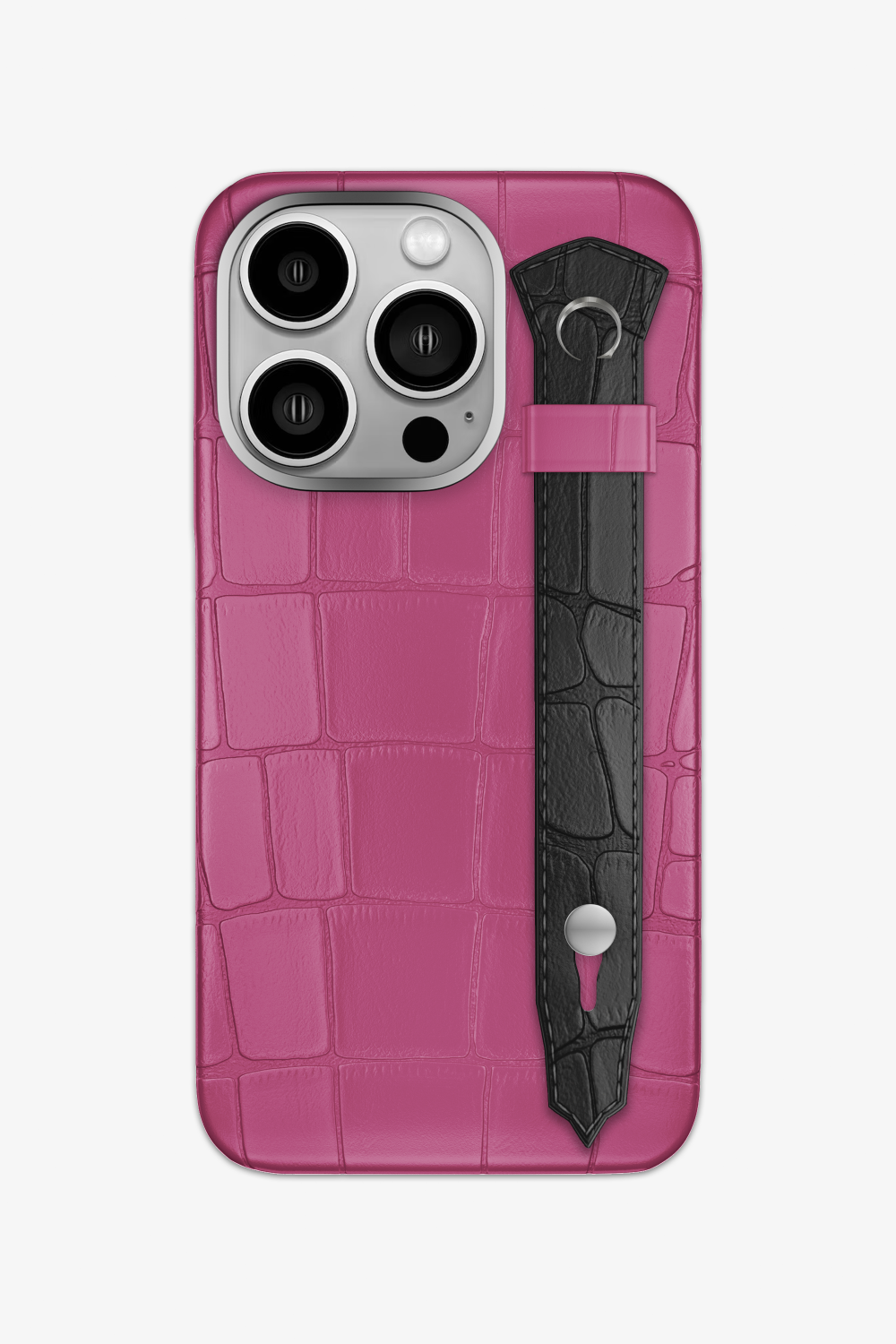 Alligator Strap Case for iPhone 15 Pro - Pink Fuchsia / Black - zollofrance