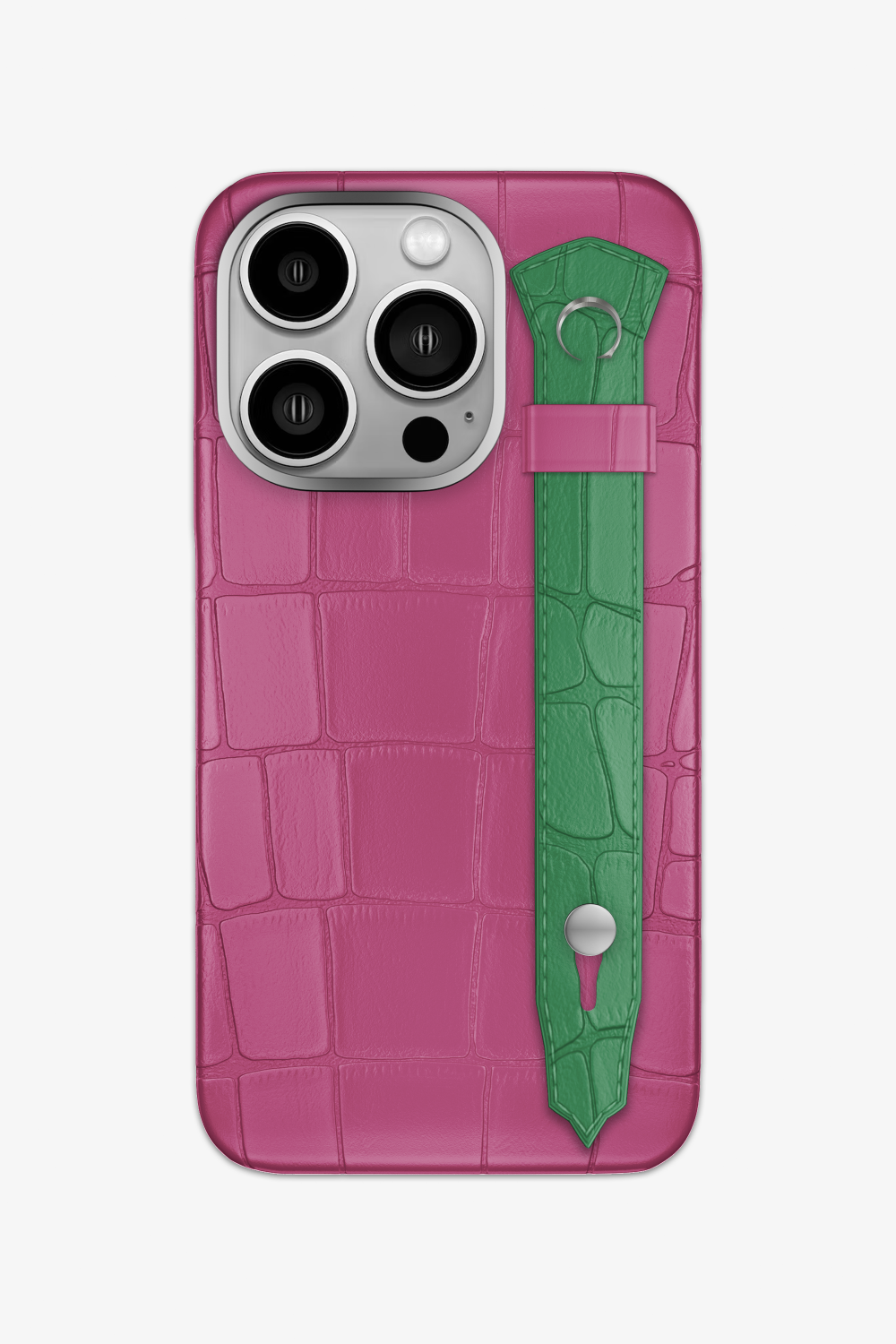 Alligator Strap Case for iPhone 15 Pro - Pink Fuchsia / Green Emerald - zollofrance