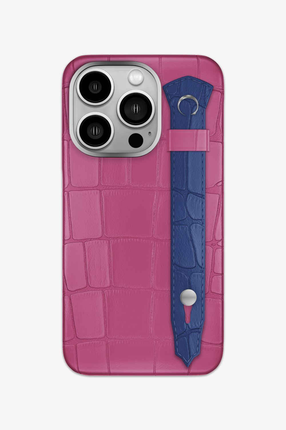 Alligator Strap Case for iPhone 15 Pro - Pink Fuchsia / Navy Blue - zollofrance