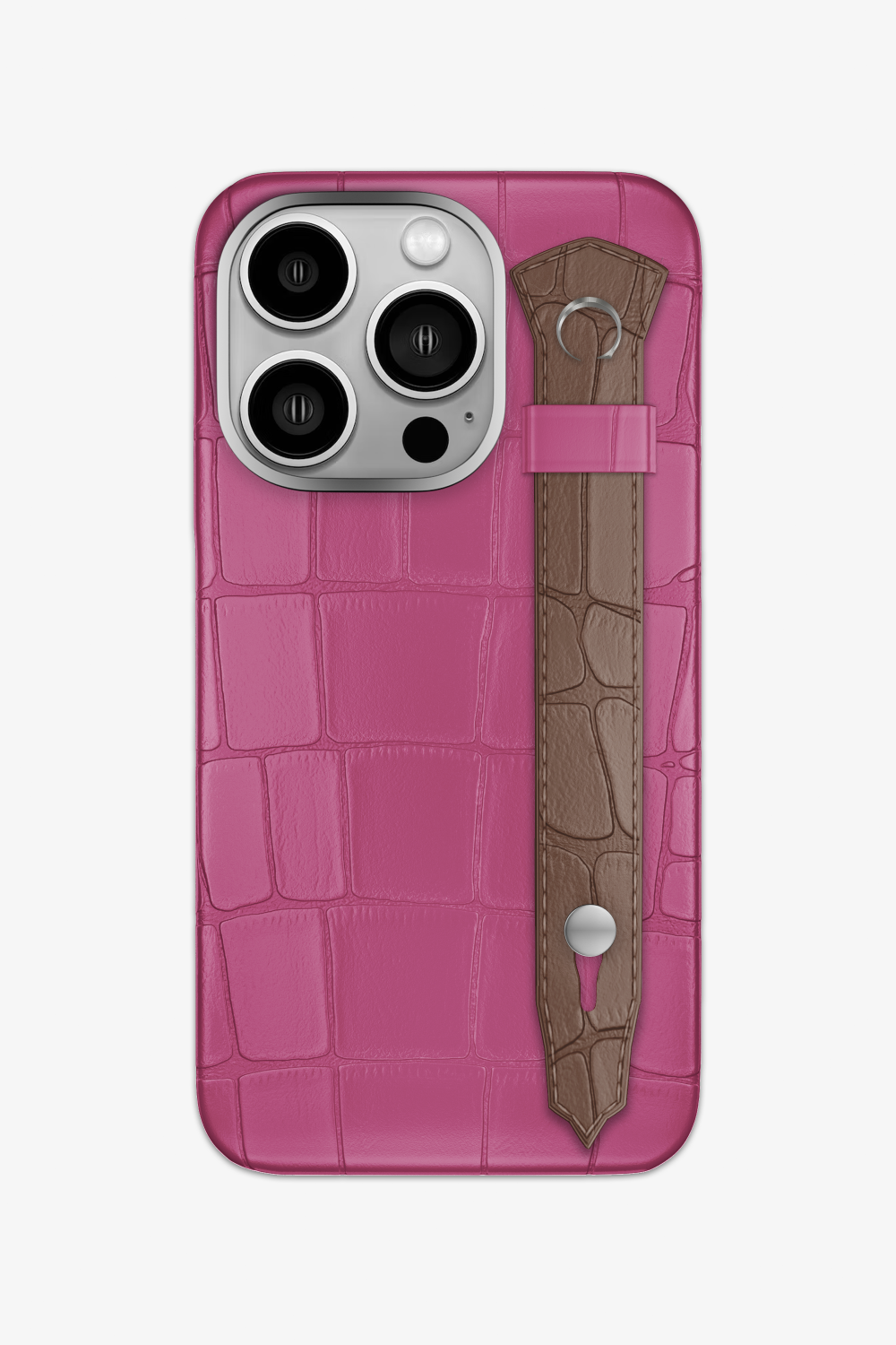 Alligator Strap Case for iPhone 15 Pro - Pink Fuchsia / Cocoa - zollofrance