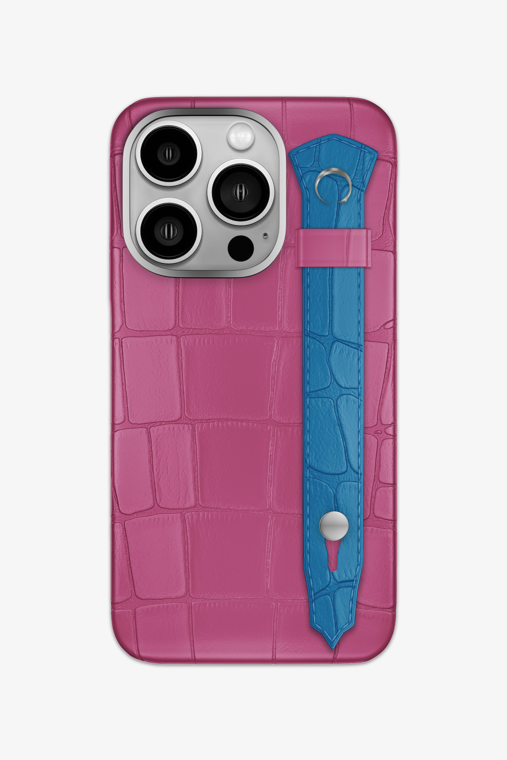 Alligator Strap Case for iPhone 15 Pro - Pink Fuchsia / Blue Lagoon - zollofrance