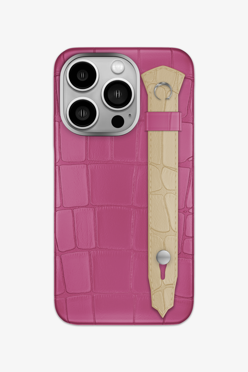 Alligator Strap Case for iPhone 14 Pro - Pink Fuchsia / Vanilla - zollofrance