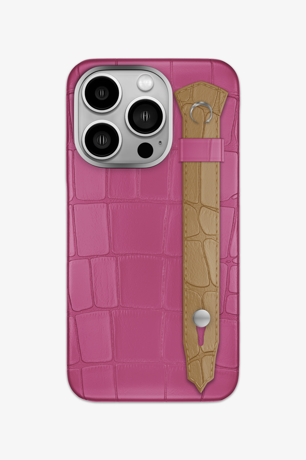 Alligator Strap Case for iPhone 15 Pro - Pink Fuchsia / Latte - zollofrance