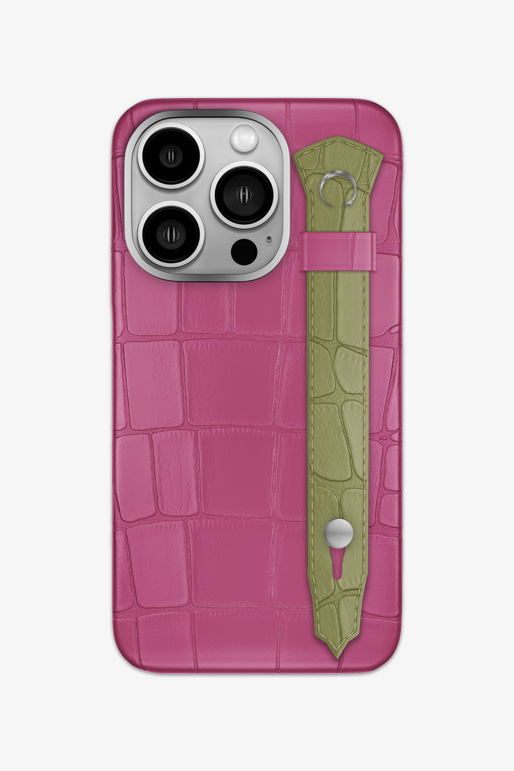 Alligator Strap Case for iPhone 14 Pro - Pink Fuchsia / Khaki - zollofrance