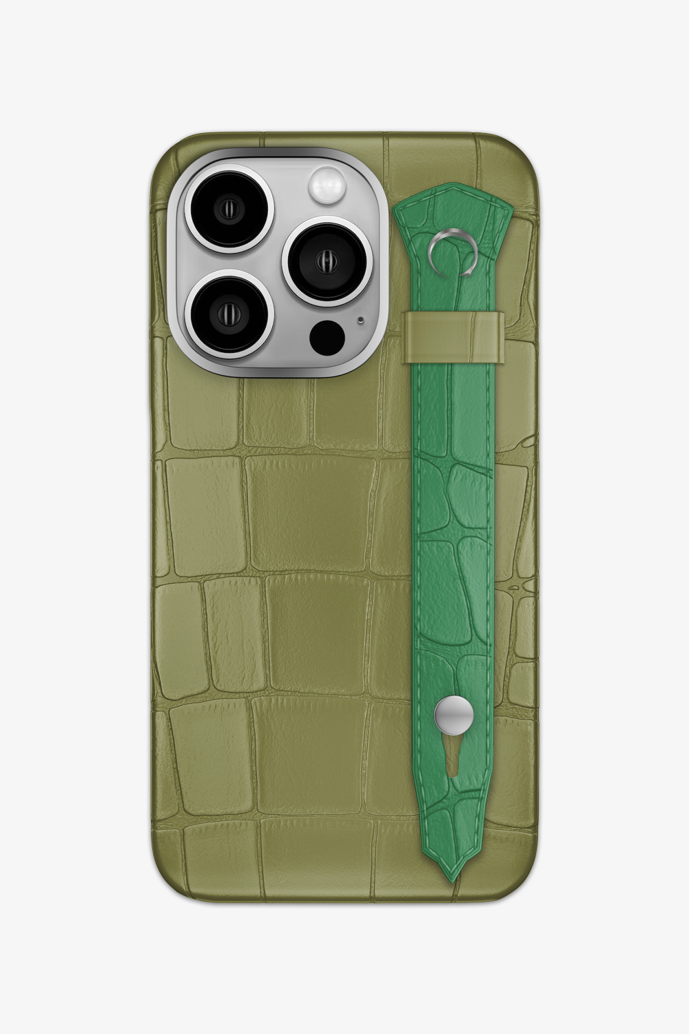Alligator Strap Case for iPhone 15 Pro - Khaki / Green Emerald - zollofrance