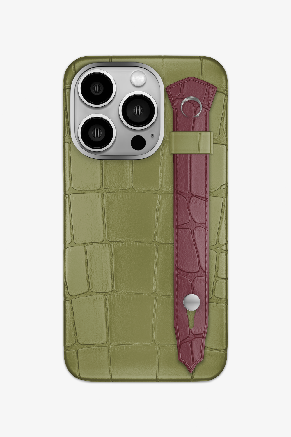 Alligator Strap Case for iPhone 15 Pro - Khaki / Burgundy - zollofrance