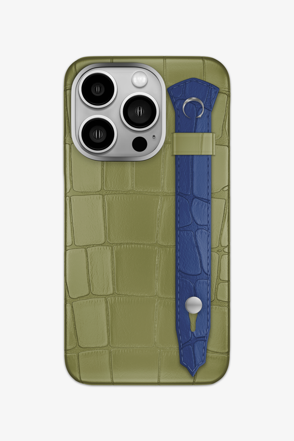 Alligator Strap Case for iPhone 14 Pro - Khaki / Navy Blue - zollofrance
