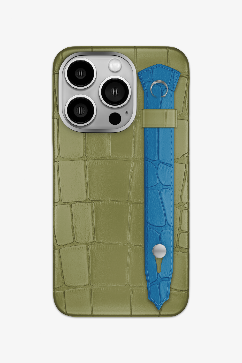 Alligator Strap Case for iPhone 15 Pro - Khaki / Blue Lagoon - zollofrance