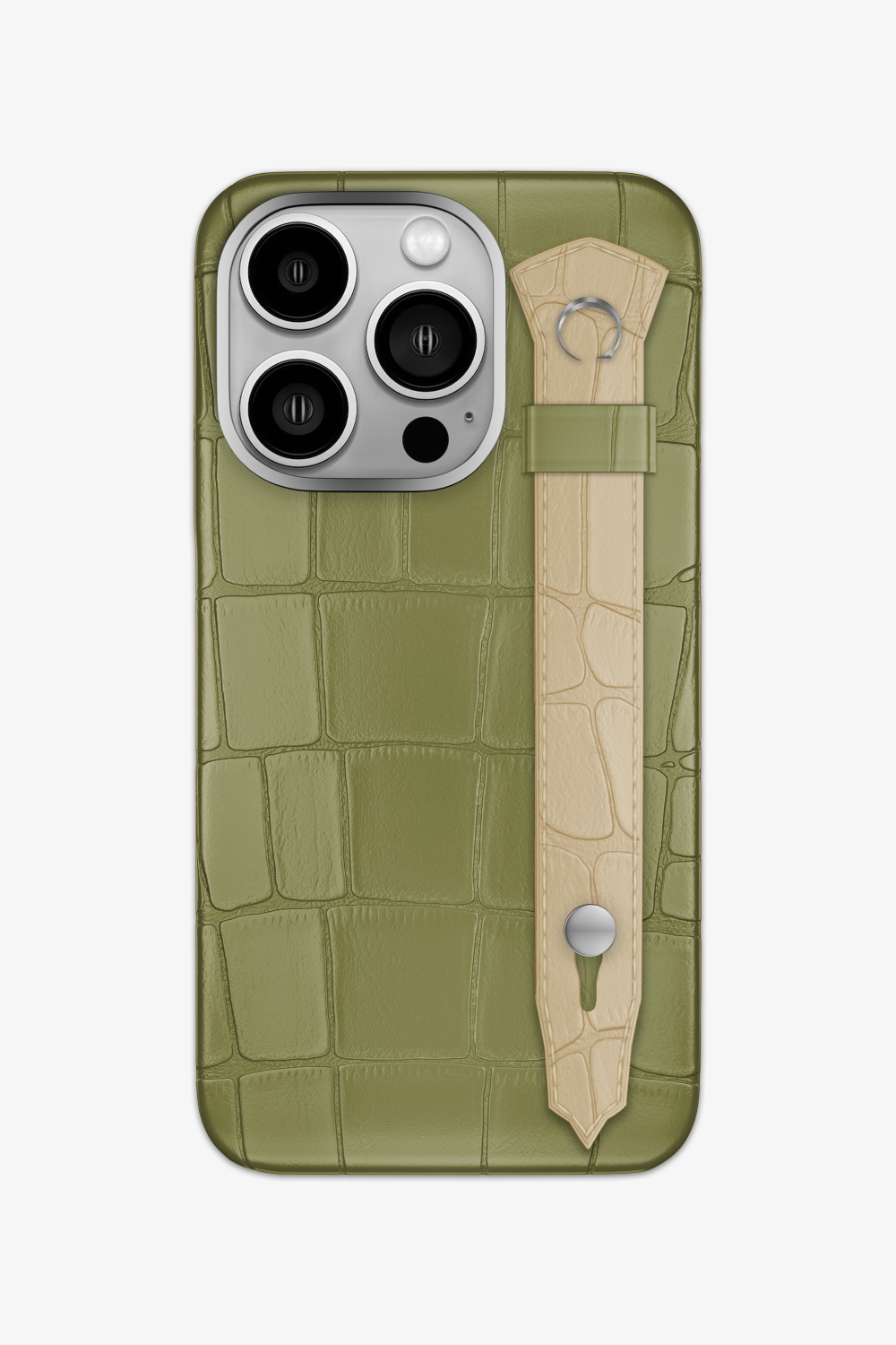 Alligator Strap Case for iPhone 15 Pro - Khaki / Vanilla - zollofrance